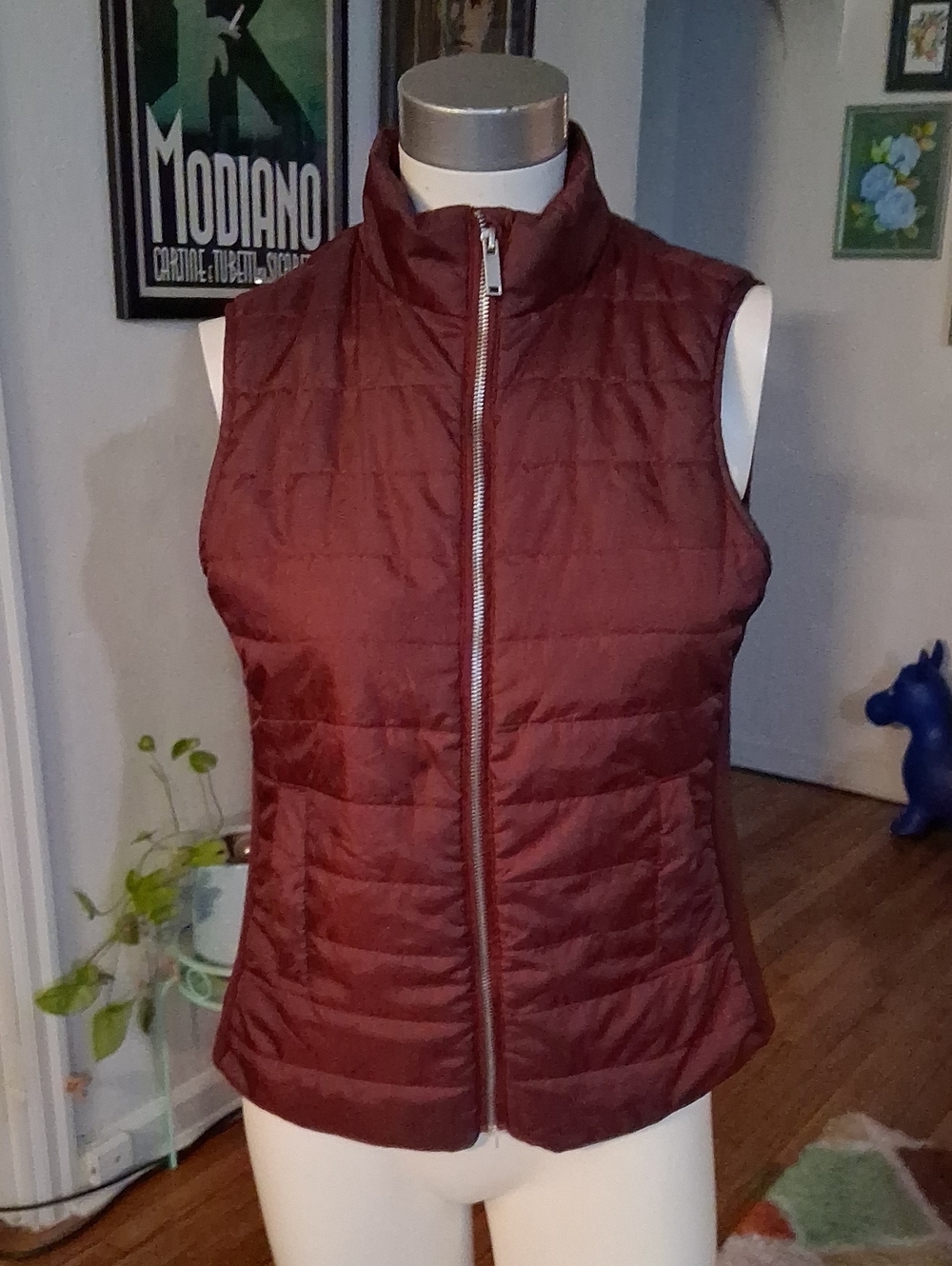 dip Quilted Sleeveless Puffer Vest - Maroon